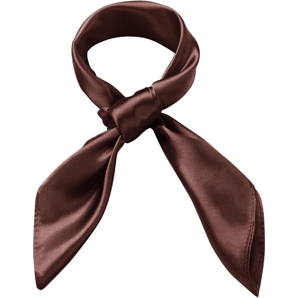 Women's Coffee Silk Feeling Scarf 23.6'' Square Satin Scarf Neck Head Bandana